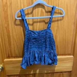 American Eagle Navy Cropped Embroidered Babydoll Tank Top